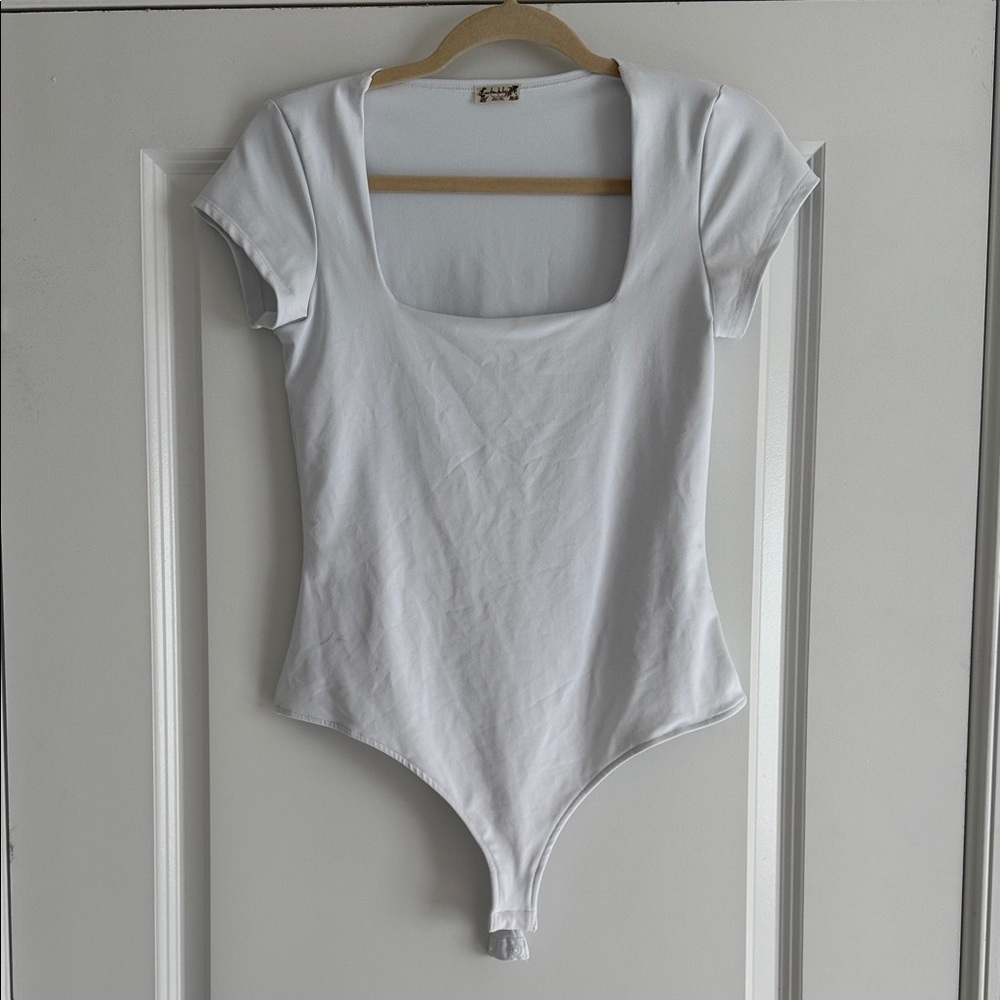 Free People White Square Eyes Bodysuit